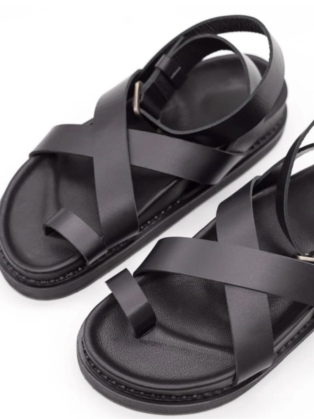 Black Strappy Leather Sandals - Liberte Bronte